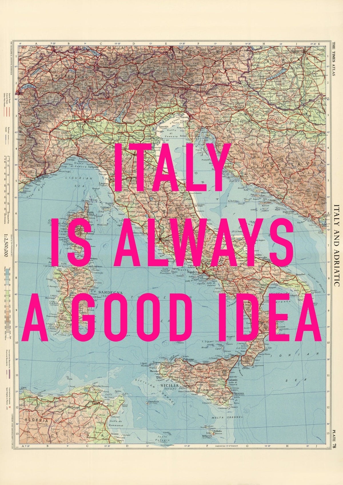 Italy Retro Pop Art Map Print