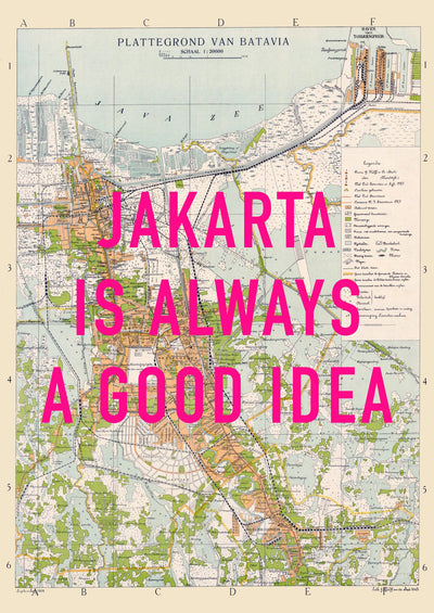 Jakarta Retro Pop Art Map Print (portrait) - Magic Posters