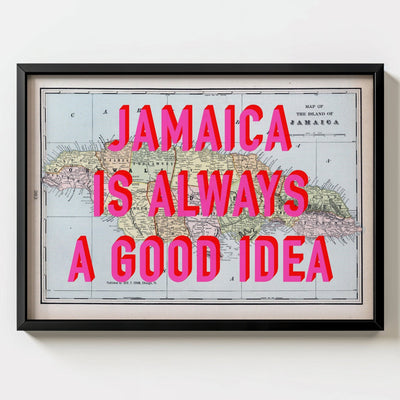 Jamaica Retro Pop Art Map Print (Landscape) - black frame mockup - Magic Posters