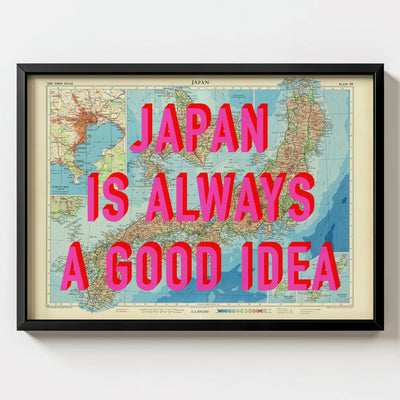 Japan Retro Pop Art Map Print - black frame mockup - Magic Posters
