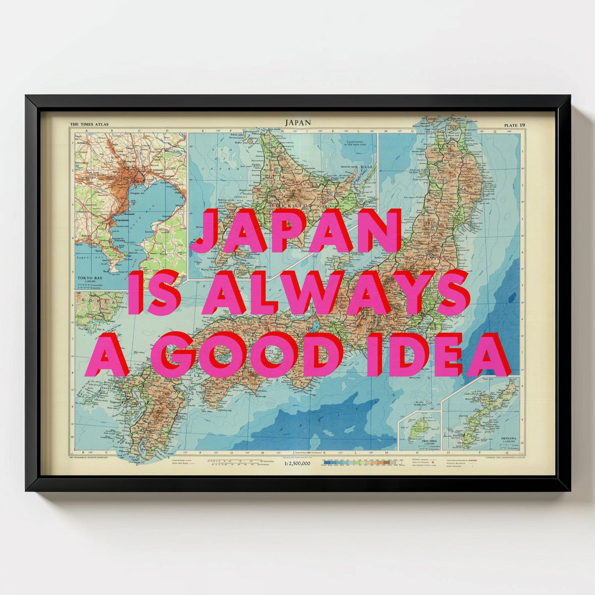 Japan Retro Pop Art Map Print - black frame mockup - Magic Posters