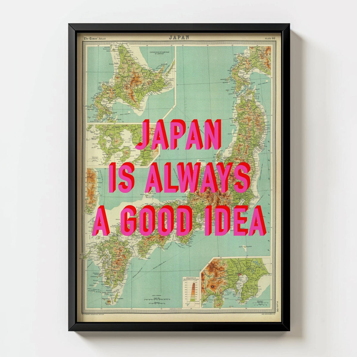 Japan Retro Pop Art Map Print - black frame mockup - Magic Posters
