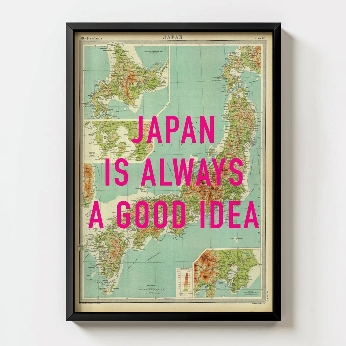 Japan Retro Pop Art Map Print - black frame mockup - Magic Posters