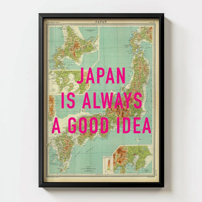 Japan Retro Pop Art Map Print - black frame mockup - Magic Posters