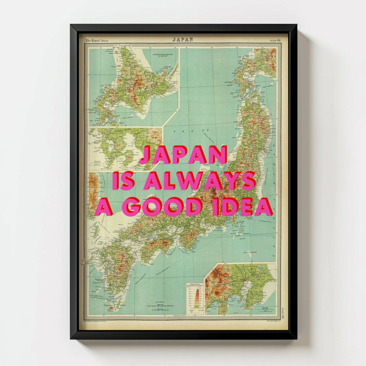 Japan Retro Pop Art Map Print - black frame mockup - Magic Posters