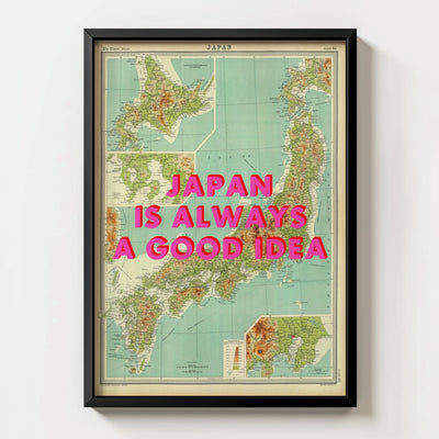 Japan Retro Pop Art Map Print - black frame mockup - Magic Posters