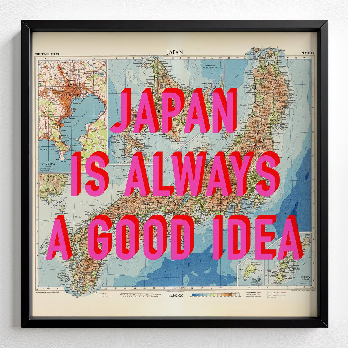 Japan Retro Pop Art Map Print (Square) - black frame mockup - Magic Posters