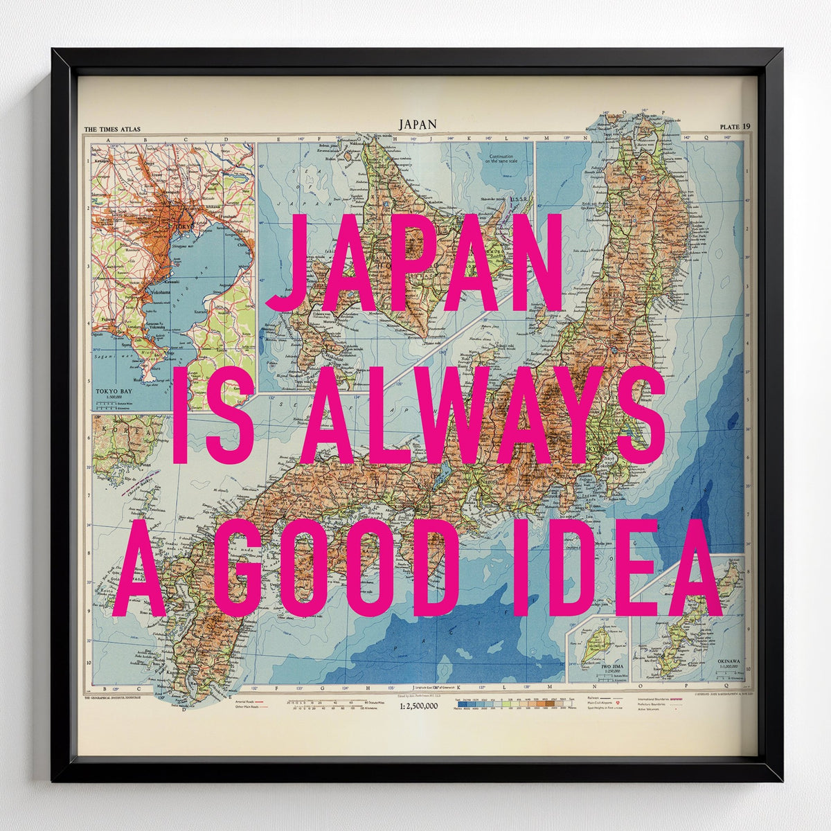 Japan Retro Pop Art Map Print (Square) - black frame mockup - Magic Posters