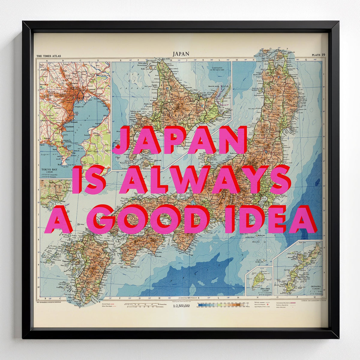 Japan Retro Pop Art Map Print (Square) - black frame mockup - Magic Posters