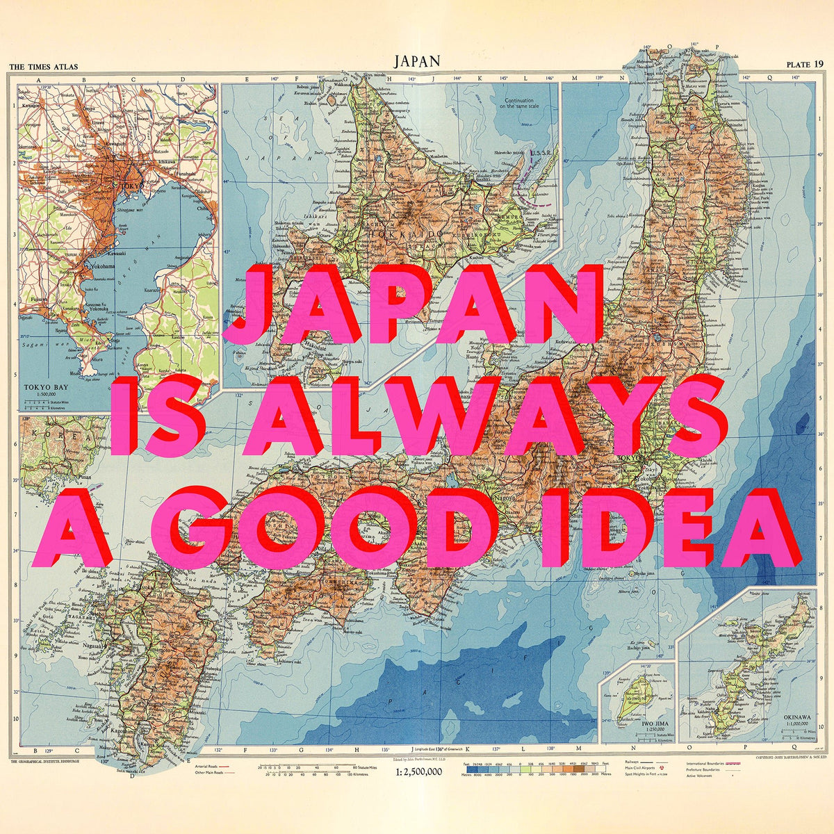 Japan Retro Pop Art Map Print (Square)