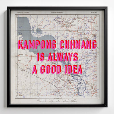 Kampong Chhnang Retro Pop Art Map Print (square) - black frame mockup - Magic Posters Bold