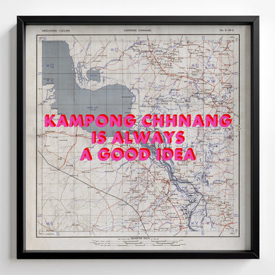 Kampong Chhnang Retro Pop Art Map Print (square) - black frame mockup - Magic Posters