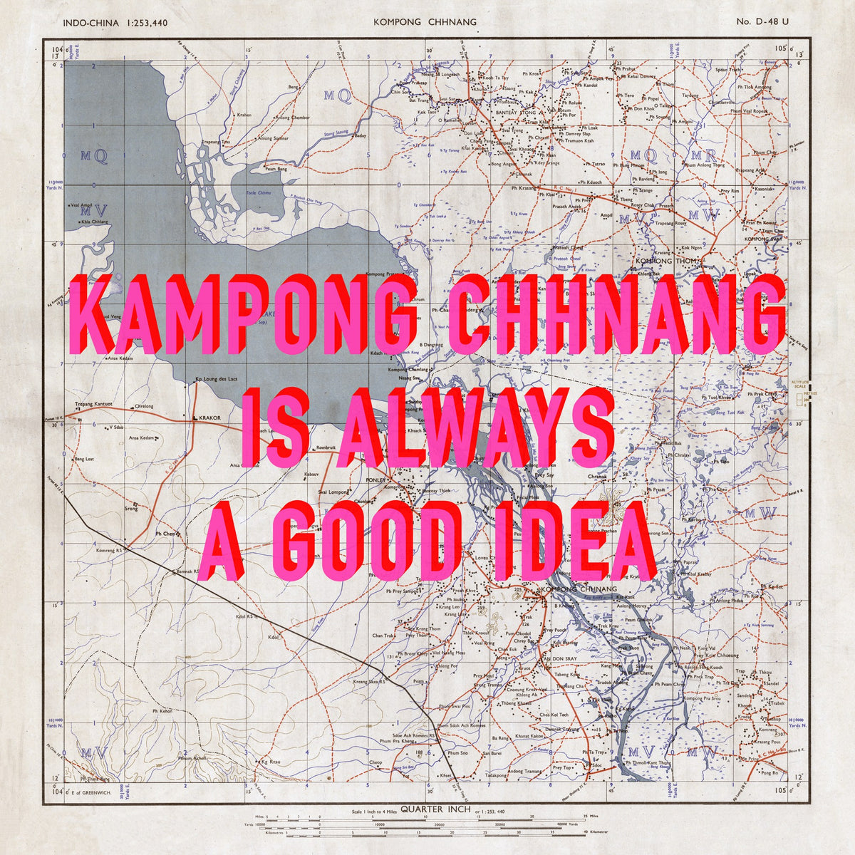Kampong Chhnang Retro Pop Art Map Print (square) - Magic Posters