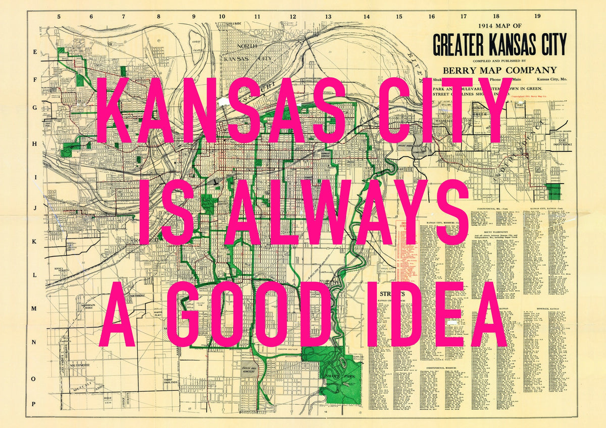 Kansas City Retro Pop Art Map Print (landscape)