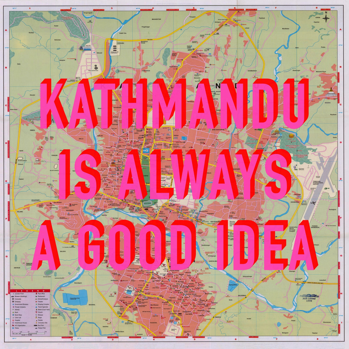 Kathmandu Retro Pop Art Map Print (square) - Magic Posters