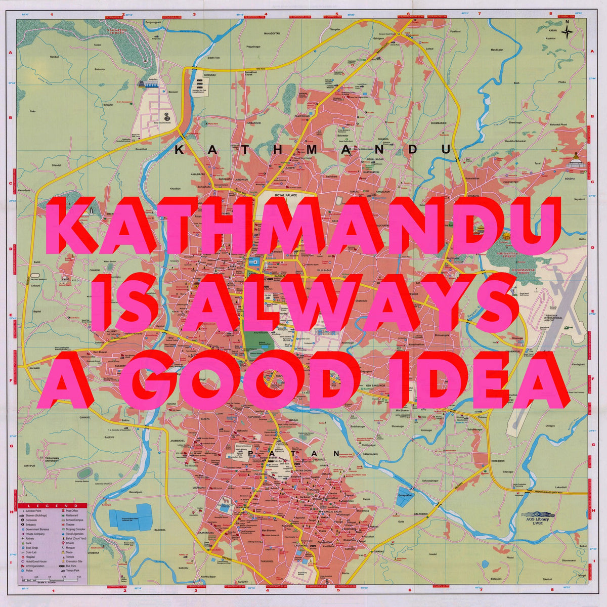 Kathmandu Retro Pop Art Map Print (square) - Magic Posters