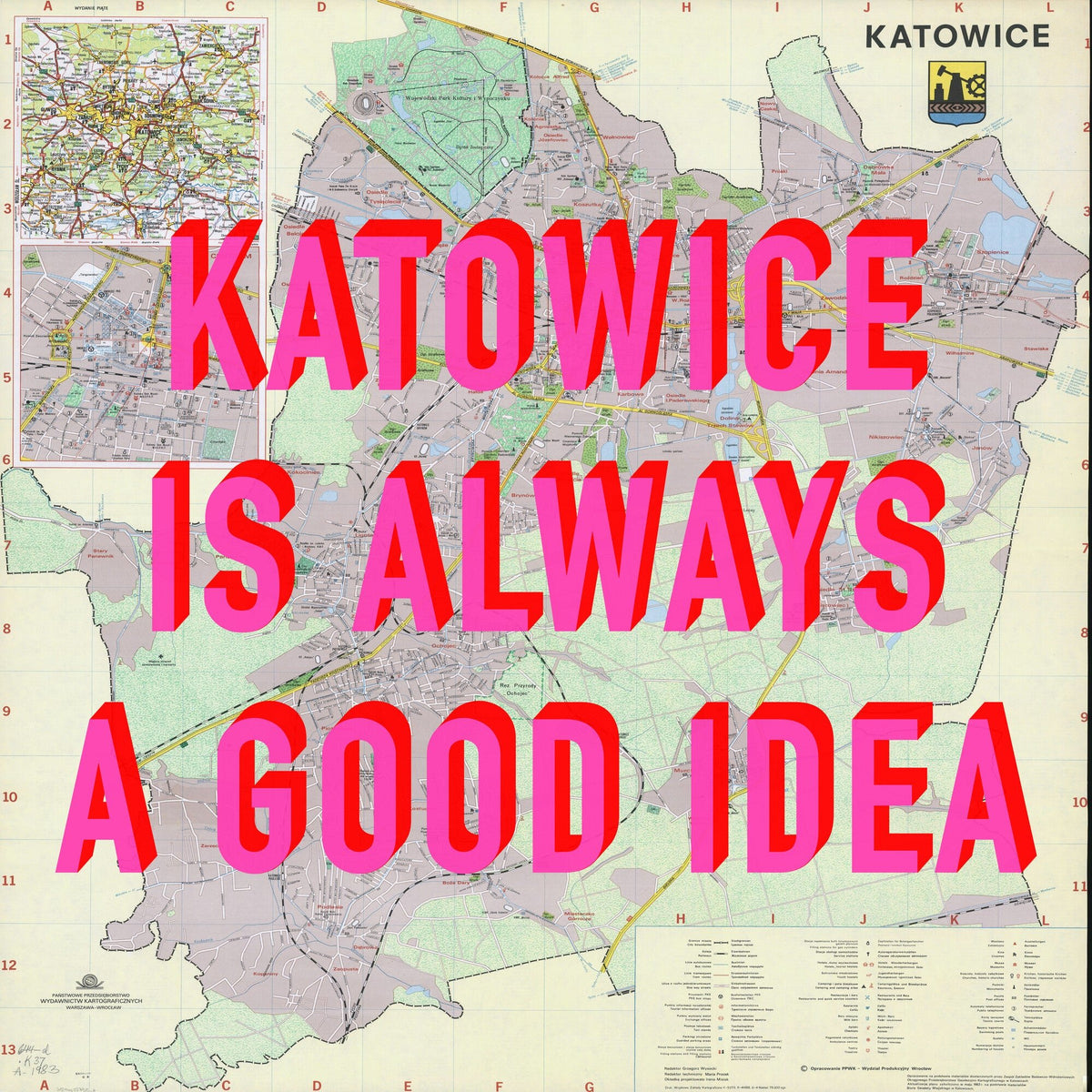 Katowice Retro Pop Art Map Print (square) - Magic Posters
