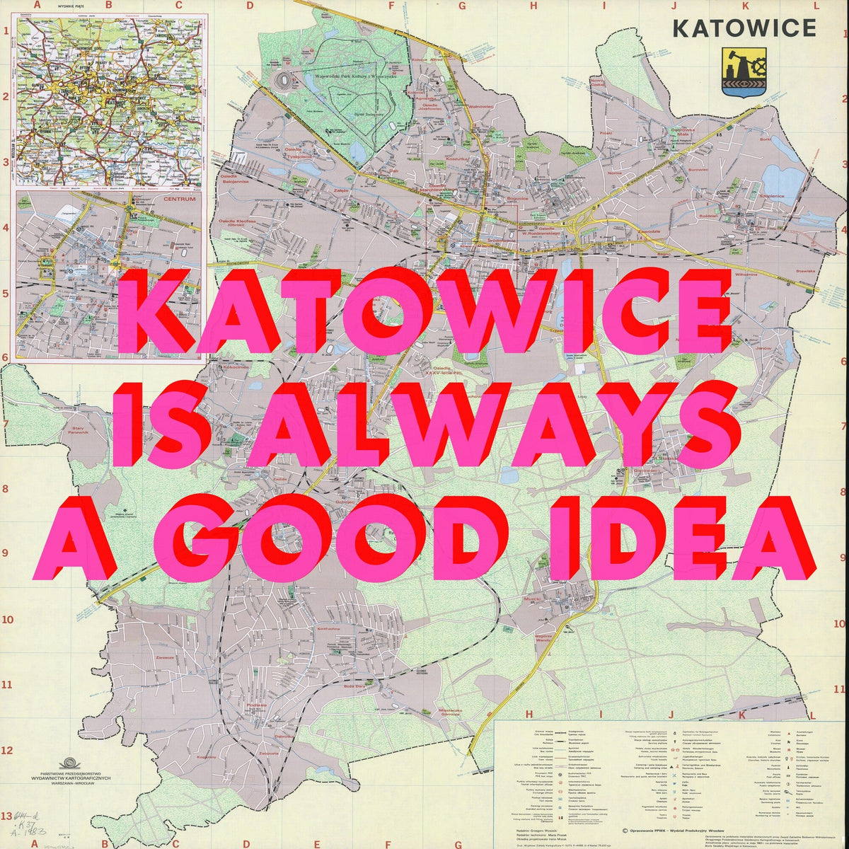 Katowice Retro Pop Art Map Print (square) - Magic Posters