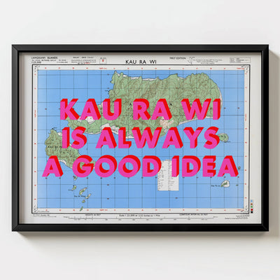 Kau Ra Wi Retro Pop Art Map Print (landscape) - black frame mockup - Magic Posters