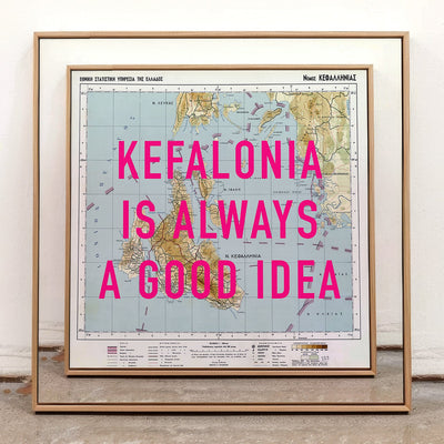Kefalonia Retro Pop Art Map Print (square) - Magic Posters