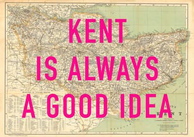 Kent Retro Pop Art Map Print (landscape)