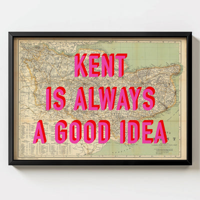 Kent Retro Pop Art Map Print (landscape) - Magic Posters