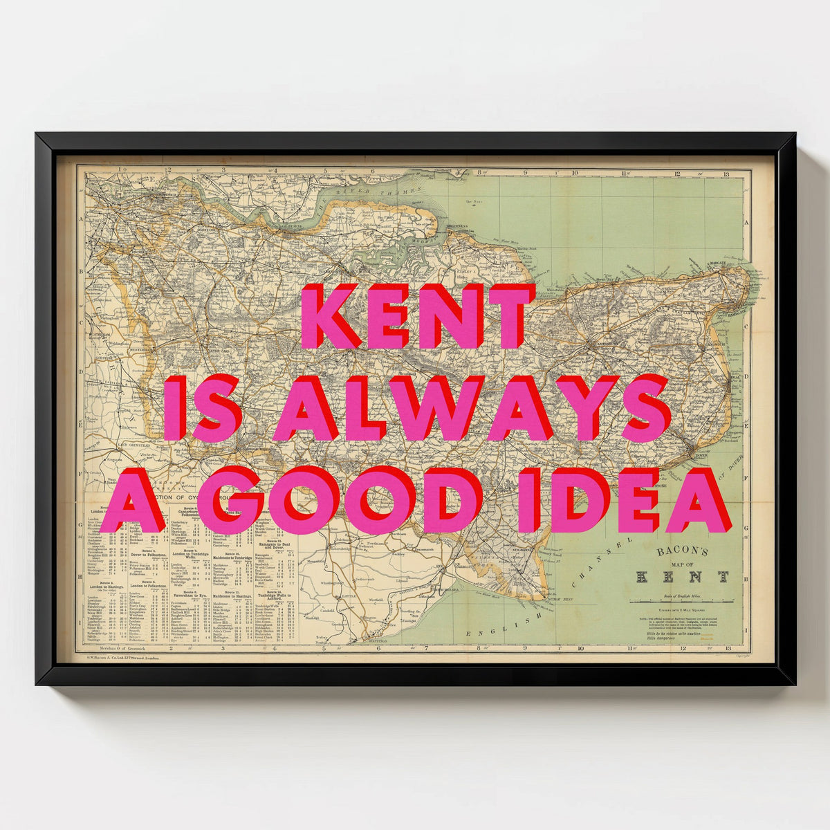Kent Retro Pop Art Map Print (landscape) - Magic Posters