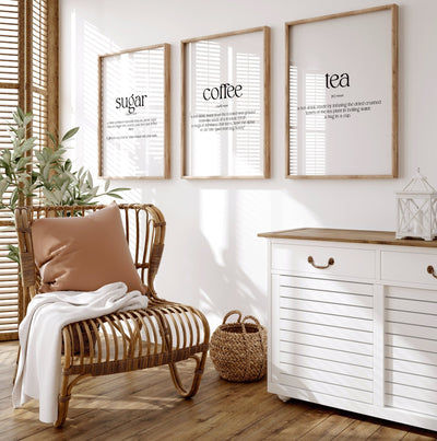 Kitchen Decor Set Of 3 Definition Prints, Tea, Coffee, Sugar - Magic Posters