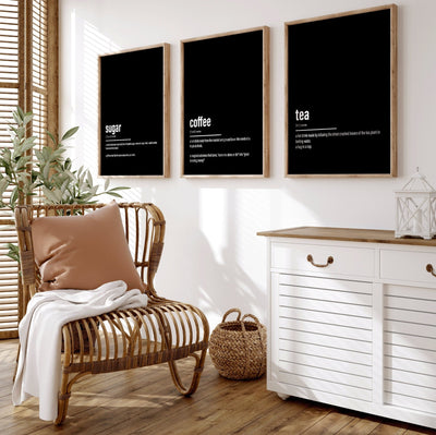 Kitchen Decor Set Of 3 Definition Prints, Tea, Coffee, Sugar - Magic Posters