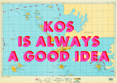 Kos Retro Pop Art Map Print (landscape)