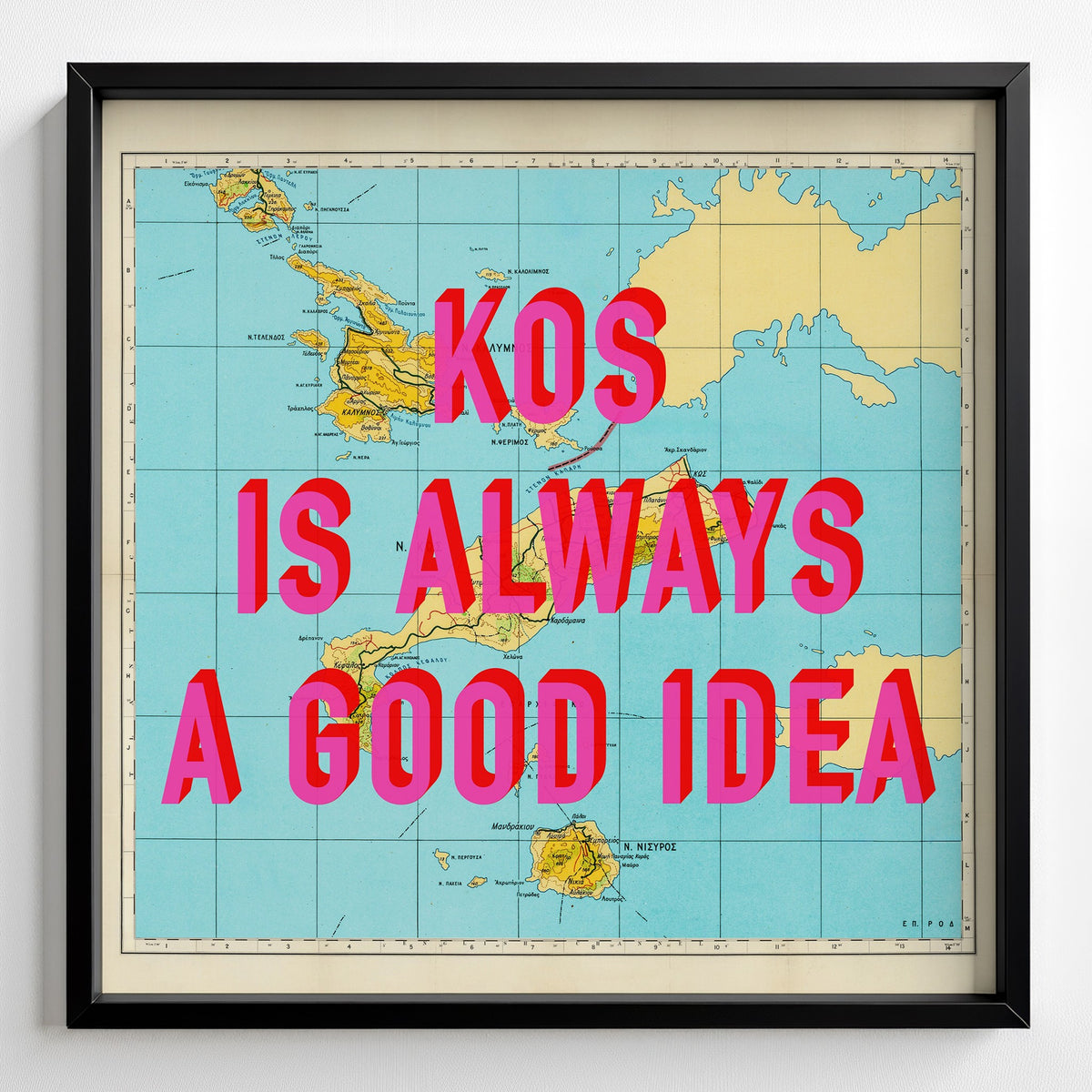 Kos Retro Pop Art Map Print (square) - Magic Posters