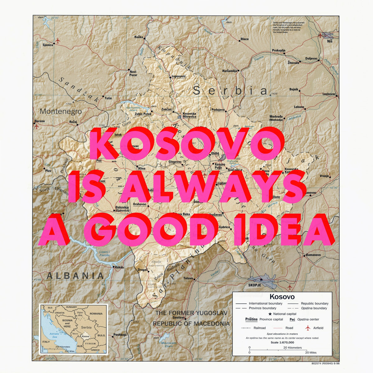 Kosovo Retro Pop Art Map Print (square) - Magic Posters