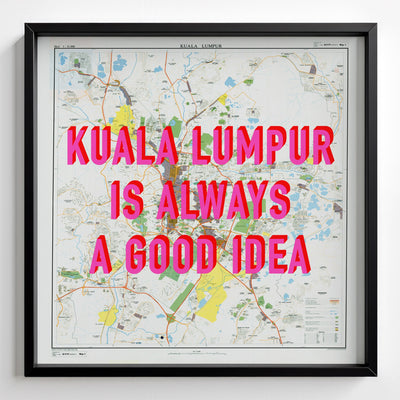 Kuala Lumpur Retro Pop Art Map Print (square) - black frame mockup - Magic Posters Bold