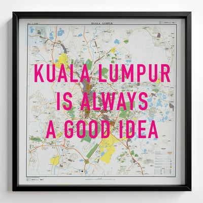 Kuala Lumpur Retro Pop Art Map Print (square) - black frame mockup - Magic Posters