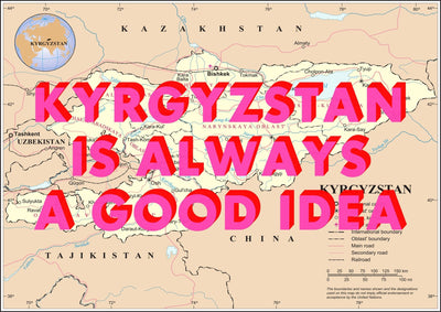 Kyrgyzstan Retro Pop Art Map Print (landscape) - Magic Posters