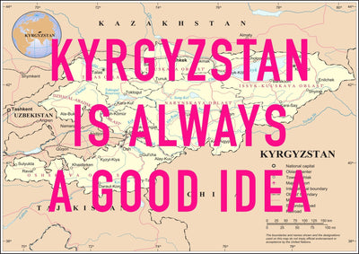 Kyrgyzstan Retro Pop Art Map Print (landscape) - Magic Posters