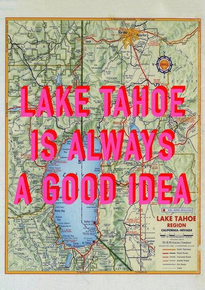 Lake Tahoe Retro Pop Art Map Print (portrait)