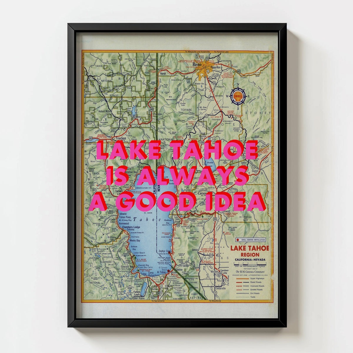 Lake Tahoe Retro Pop Art Map Print (portrait) - Magic Posters