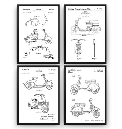 Lambretta And Vespa Scooter Set Of 4 Patent Prints - Magic Posters