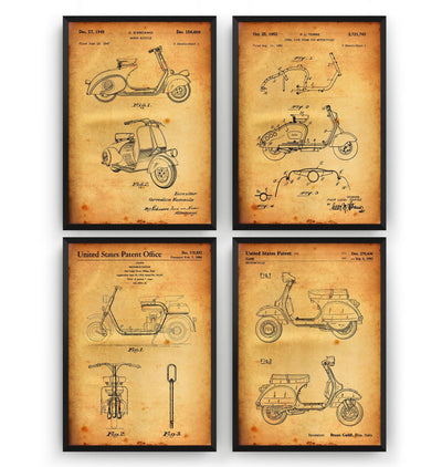 Lambretta And Vespa Scooter Set Of 4 Patent Prints - Magic Posters