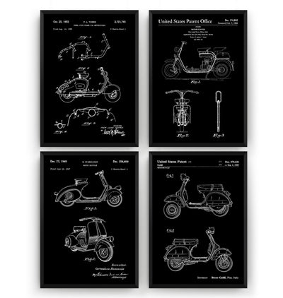 Lambretta And Vespa Scooter Set Of 4 Patent Prints - Magic Posters