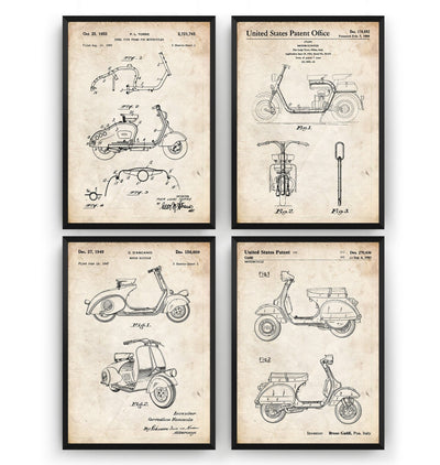 Lambretta And Vespa Scooter Set Of 4 Patent Prints - Magic Posters