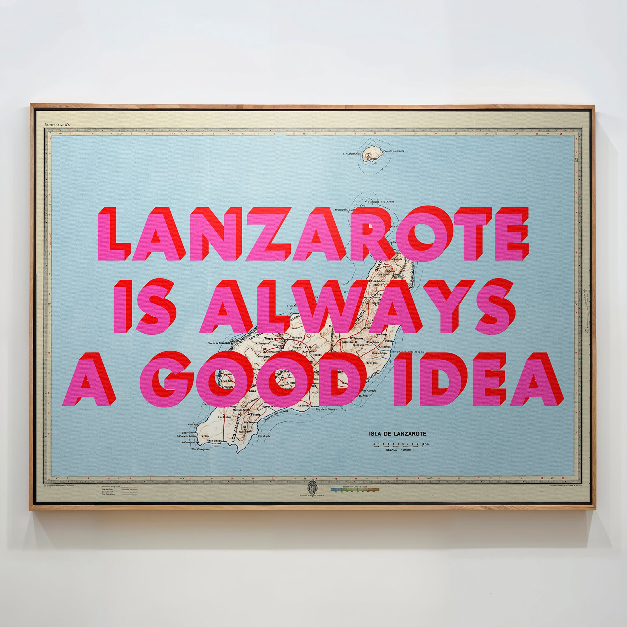 Lanzarote Retro Pop Art Map Print (Landscape)