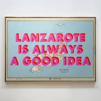 Lanzarote Retro Pop Art Map Print (Landscape) - Magic Posters