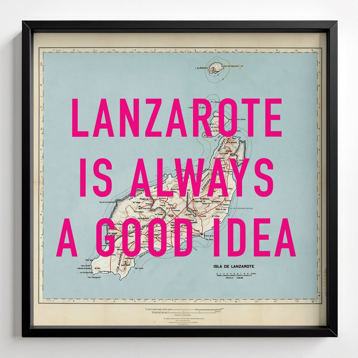 Lanzarote Retro Pop Art Map Print (Square) - black frame mockup - Magic Posters
