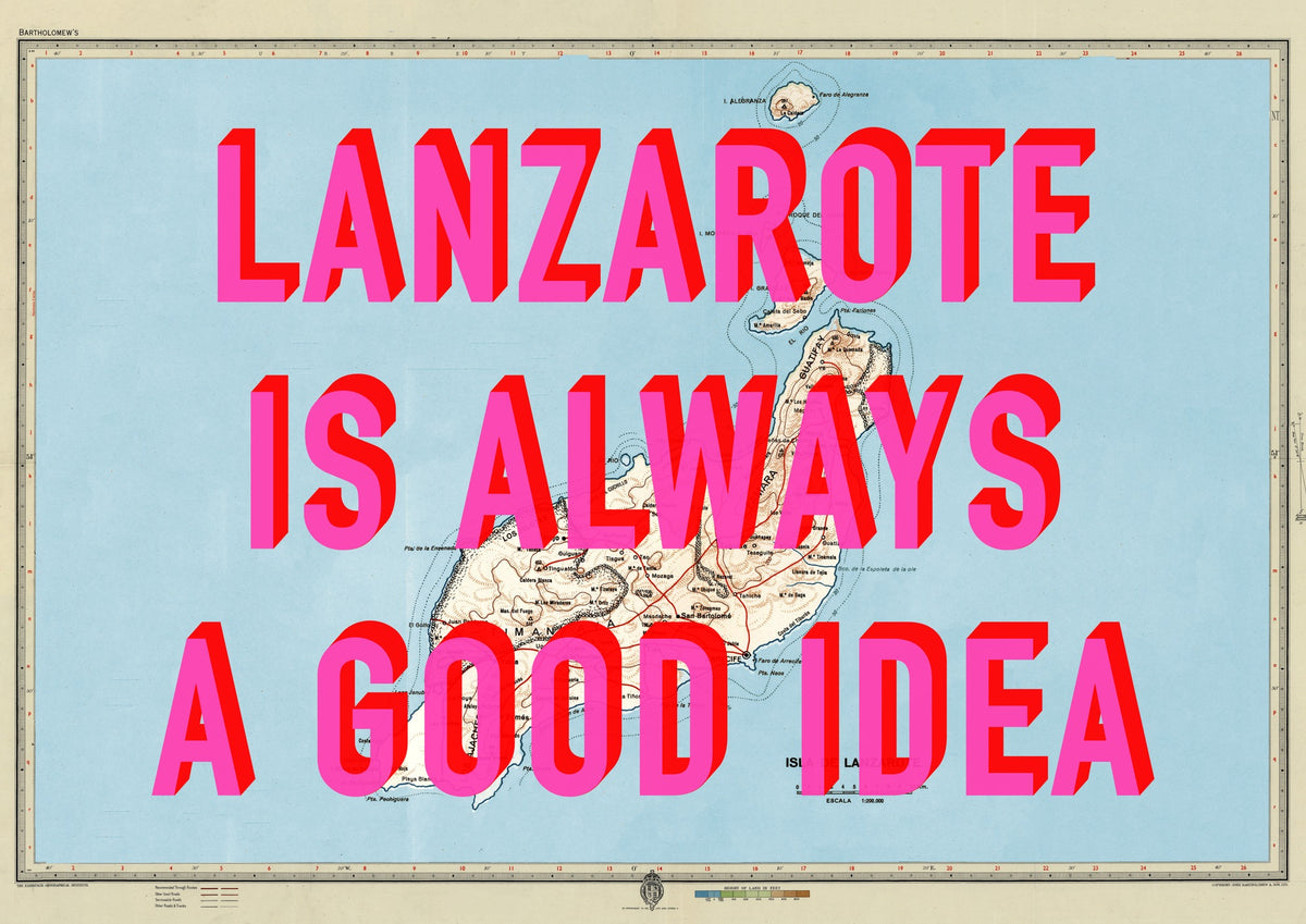 Lanzarote Retro Pop Art Map Print (Landscape)
