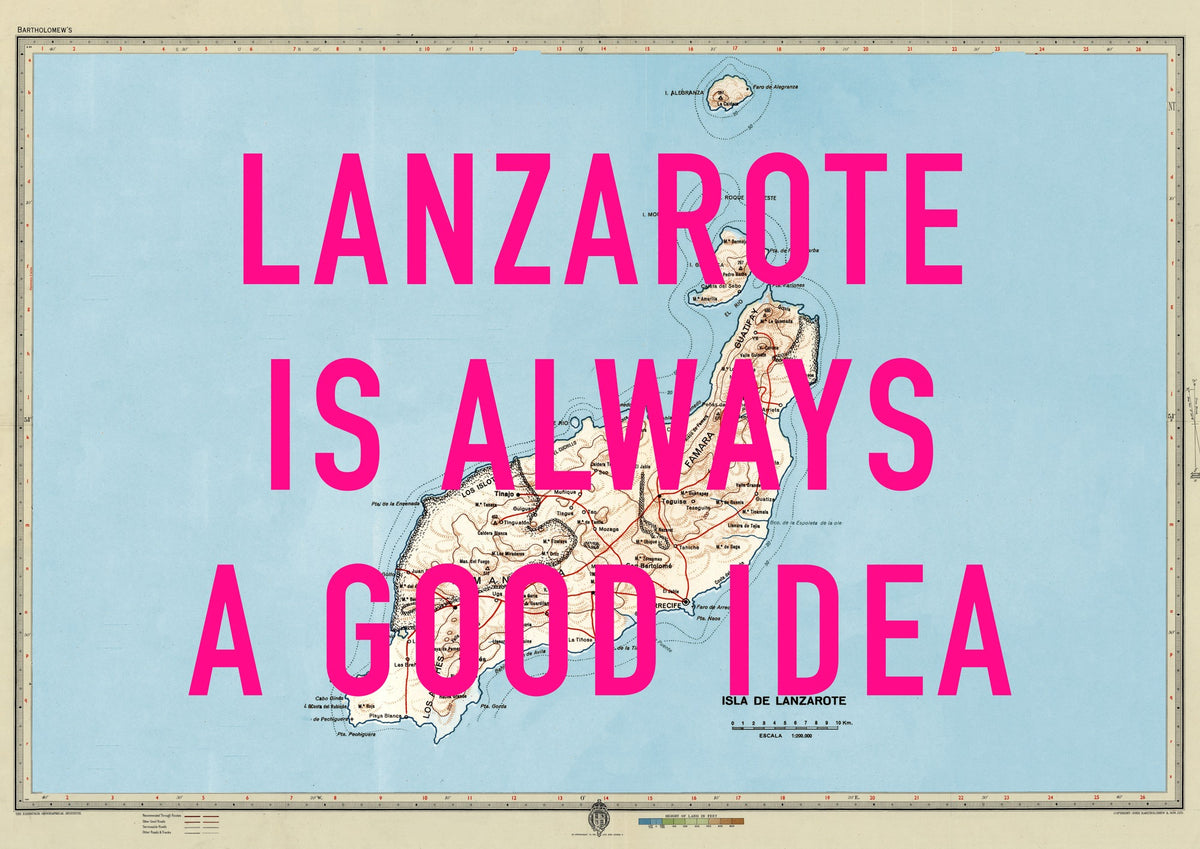 Lanzarote Retro Pop Art Map Print (Landscape)