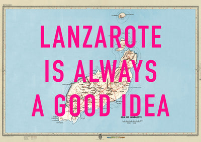 Lanzarote Retro Pop Art Map Print (Landscape)