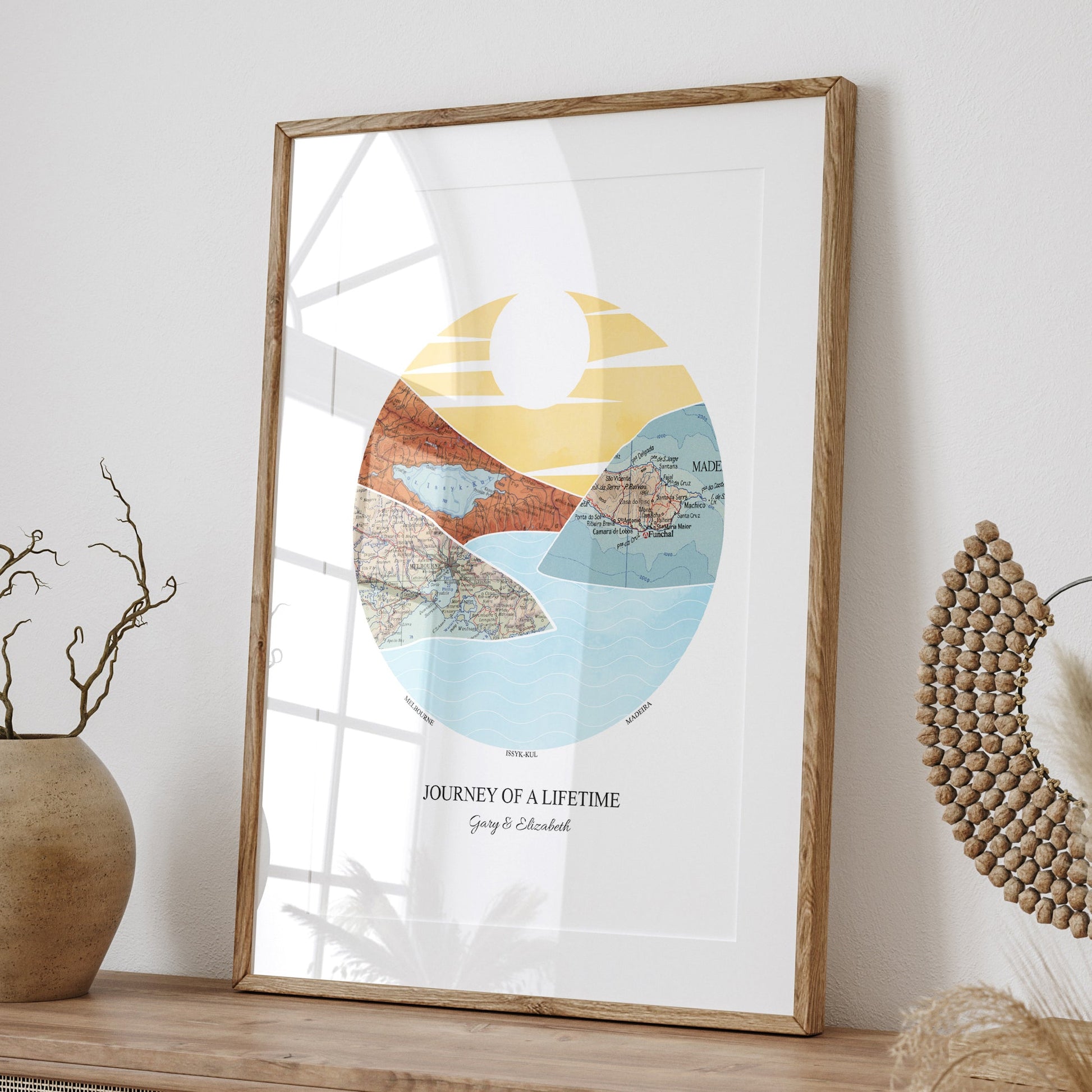 Personalised Watercolour Travel Map Mountain Print 7 - 8 Locations - Magic Posters