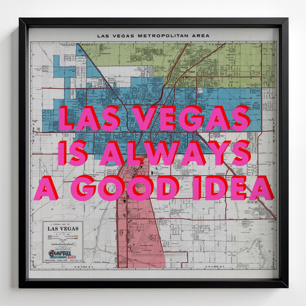 Las Vegas Retro Pop Art Map Print (square) - black frame mockup - Magic Posters